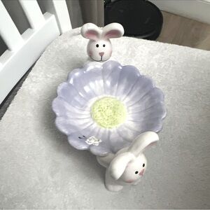 Ceramic Bunny Flower Dish Easter Decor